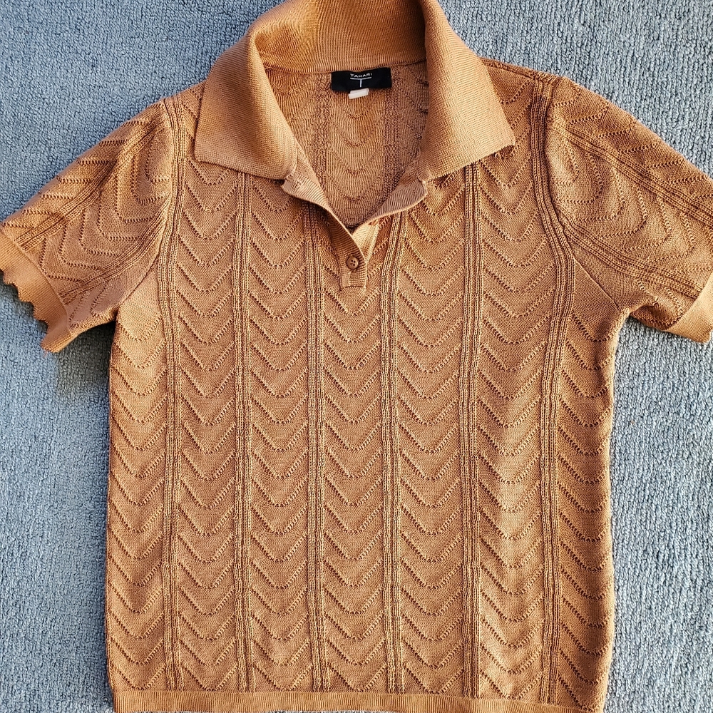 Tahari Tan Knit Top